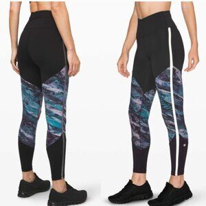 Lululemon Run to Reset Tight 25” Women’s 6 Black Frozen Island Pockets Run Gym